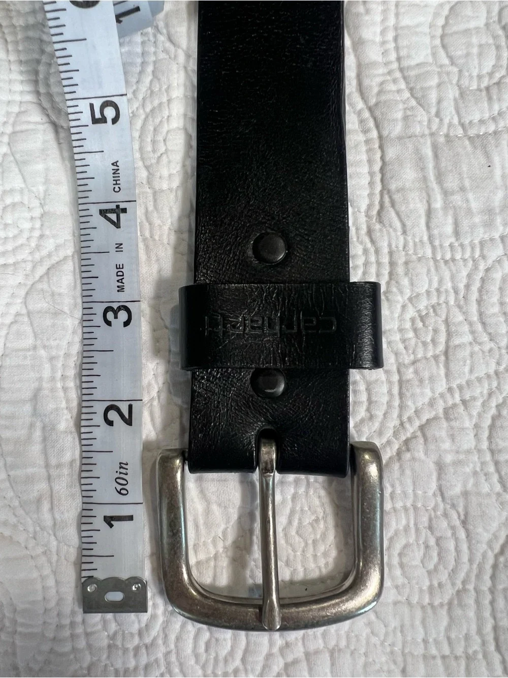 Carhartt Journeyman Black Genuine Leather Belt Size 36 Silver Buckle 1.5” 2201